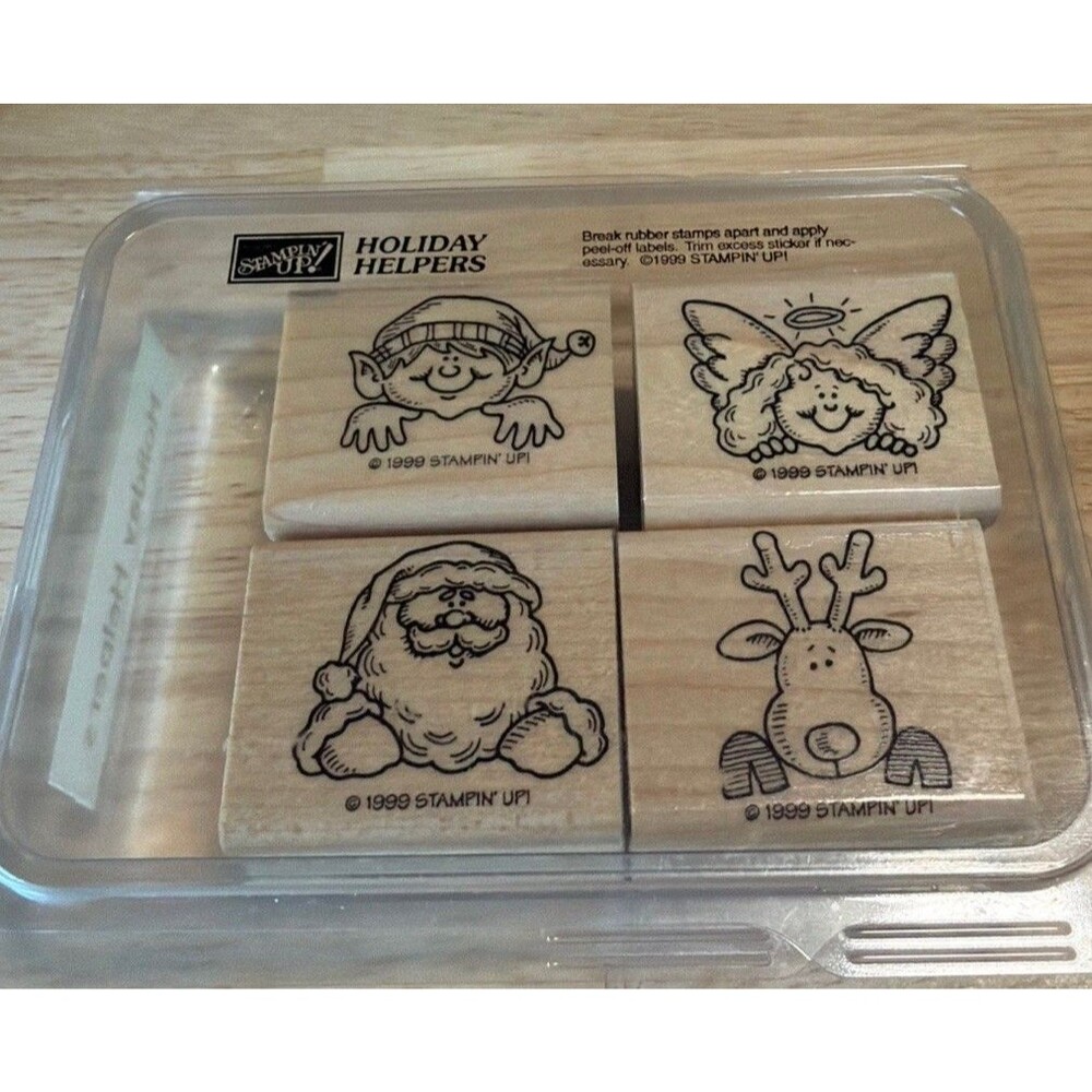 Stampin' Up! Holiday Helpers 4 Stamp Set 1999 Santa Elf Angel Reindeer